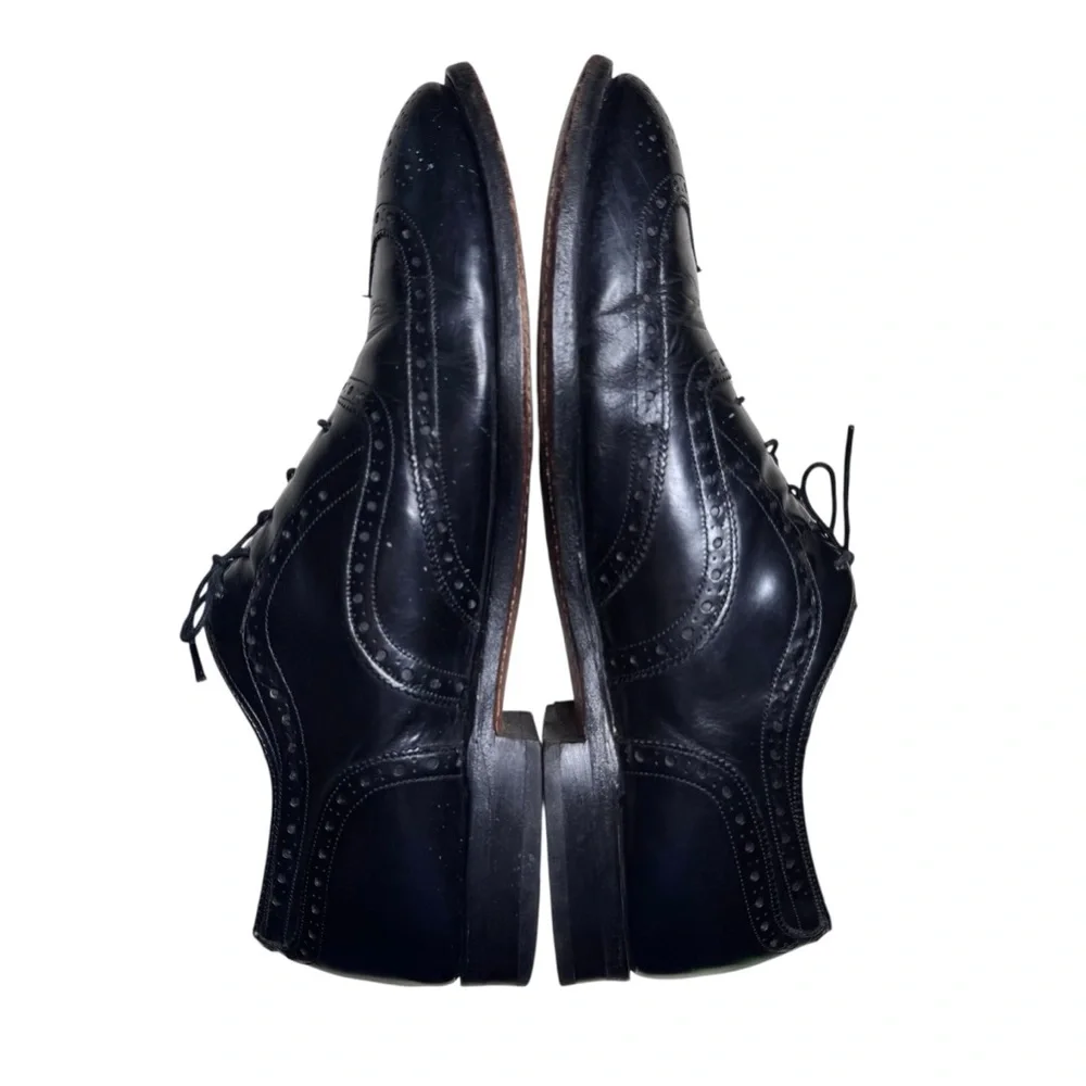 Johnston & Murphy Mens Black Crown Aristocraft Wingtip Oxford Leather Shoes Sz 9